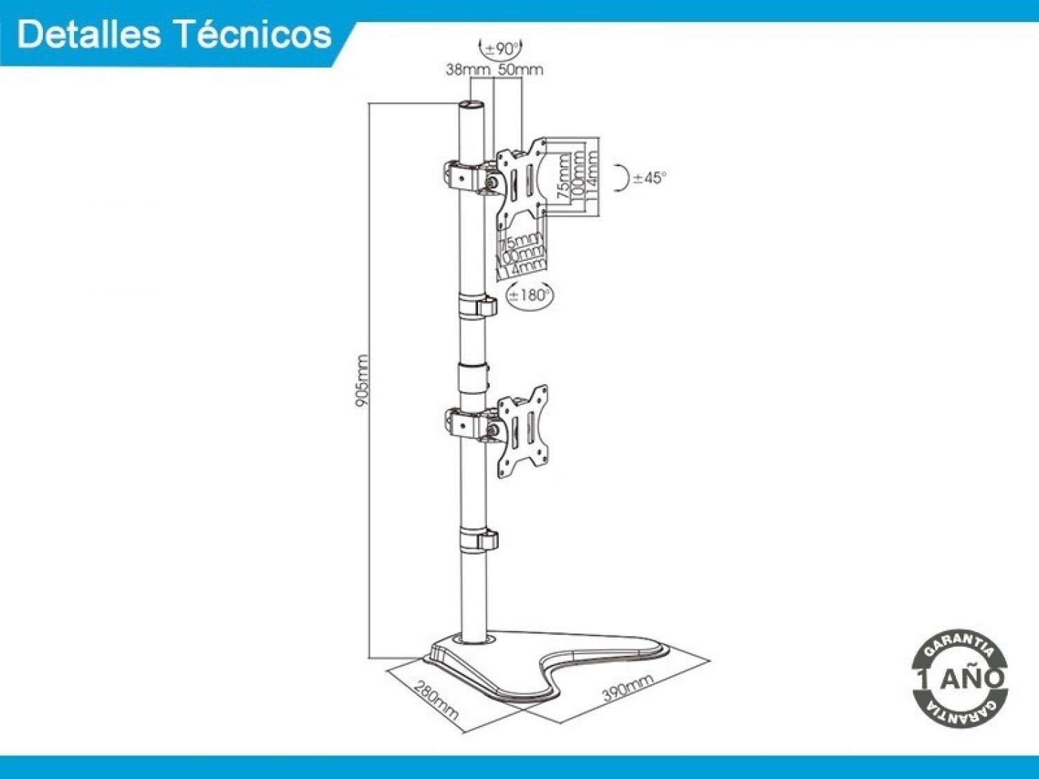 SOPORTE INTELAID DE ESCRITORIO DOBLE MONITOR 13/32 VESA 100X100 IT-DB88VS - Imagen 2