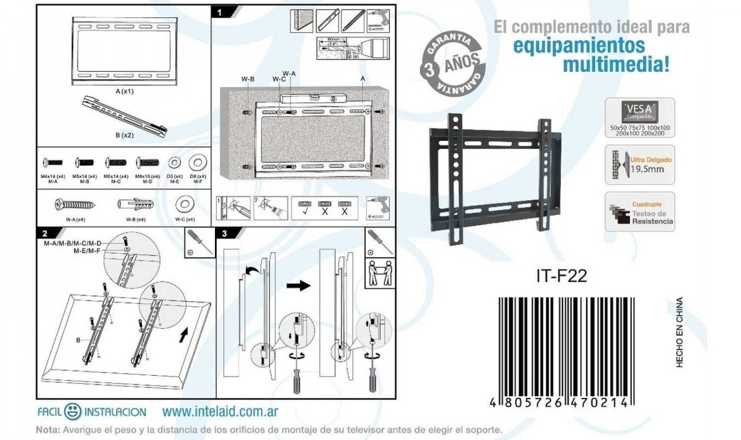 SOPORTE INTELAID TV FIJO 23/42 VESA 200X200 IT-F22 - Imagen 2