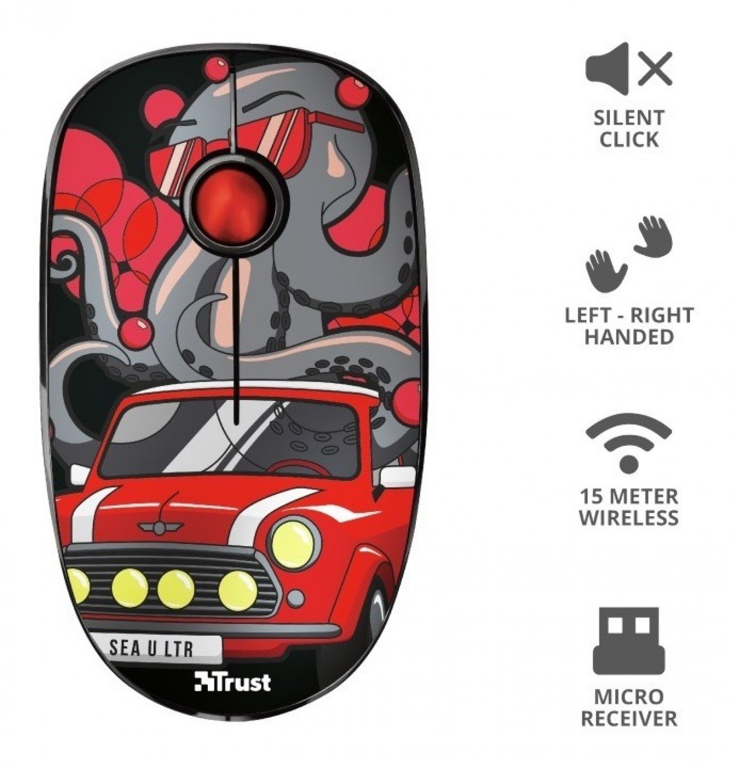MOUSE TRUST SKETCH SILENT WIRELESS RED - Imagen 2